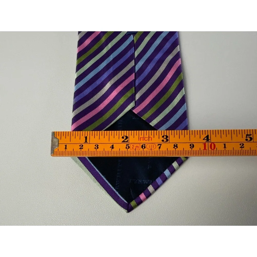 Charles‎ Tyrwhitt Mens Silk Tie Purple Blue Pink Green Striped Made in Italy